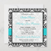 アクア、ホワイト、ブラックダマスクブライダルシャワー招待状 招待状 (裏面)