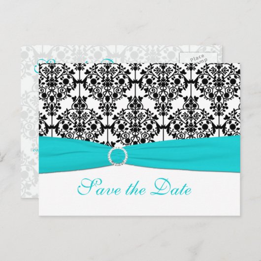 アクア、ホワイト、ブラック日付ポストカードの保存 案内ポストカード (正面/裏面)