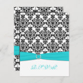 アクア・ホワイト・ブラック ダマスク II RSVP カード (正面/裏面)