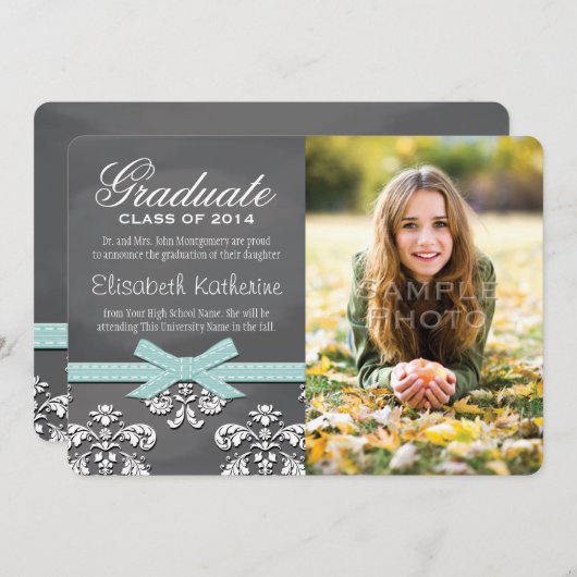 アクア·ボウ·チャルクボード·レースの卒業発表 招待状 (正面/裏面)