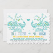 アクア&マスタードイエローピーコック結婚式招待状 招待状 (正面)