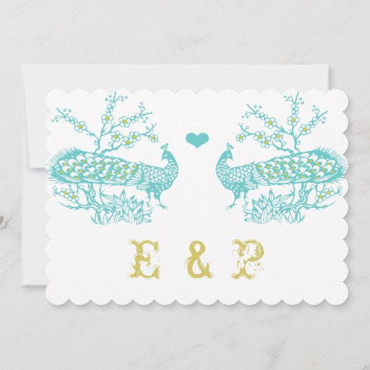 アクア&マスタードイエローピーコック結婚式招待状 招待状 (裏面)