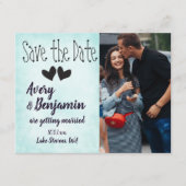 アクア、マゼンタ、ブラックのハート日付カードを保存 アドバイスカード (正面)