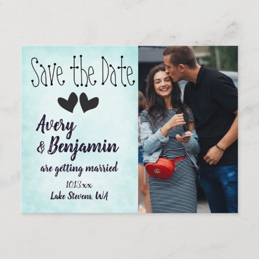 アクア、マゼンタ、ブラックのハート日付カードを保存 アドバイスカード (正面)