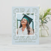 アクア モダン グラデーション タイポグラフィー 卒業写真カード 招待状 (スタンド正面)