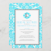 アクア モノグラム ダマスク ブライダルシャワー インビテーション (正面/裏面)