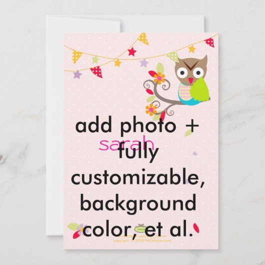 アクア/ライムフクロウパーソナライズされたバースデーパーティー 招待状 (裏面)