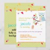 アクア/ライム オウルのパーソナライズされた誕生日パーティー 招待状 (正面/裏面)