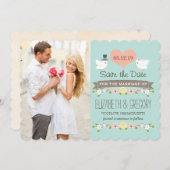 アクア·ラブ·バードズ·ウェディング·セーブ·ザ·デート·カード セーブザデート (正面/裏面)