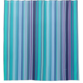 アクア、ラベンダー、ブルーのストライプ シャワーカーテン