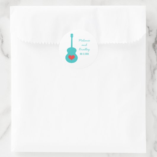 アクア/レッドギターハート結婚式用シール ラウンドシール (バッグ)