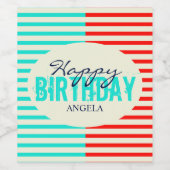 アクア&レッドハッピーバースデー ワインラベル (シングルラベル)