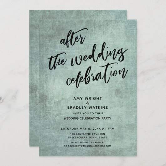 アクア ヴィンテージ カジュアル ウェディング アフター セレブレーション 招待状 (正面/裏面)