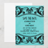 アクア ヴィンテージ スワールズ セーブ・ザ・デート インビテ 招待状 (正面/裏面)