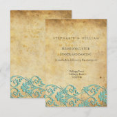 アクア ヴィンテージ スワール ダマスク ウェディング レセプション カード (正面/裏面)