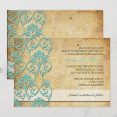 アクア ヴィンテージ フラワー スワール ウェディング インビテーション (正面/裏面)