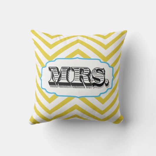 アクア&任意の色ミセス花嫁ジグザグパターンピロー クッション (裏面)