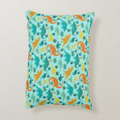 アクア |可愛いカラフル恐竜のパターン子供の名前 アクセントクッション (裏面(縦))