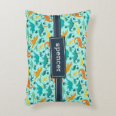 アクア |可愛いカラフル恐竜のパターン子供の名前 アクセントクッション (正面(垂直))