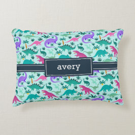 アクア |可愛いカラフル恐竜のパターン子供の名前 アクセントクッション
