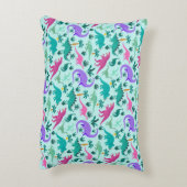 アクア |可愛いカラフル恐竜のパターン子供の名前 アクセントクッション (裏面(縦))