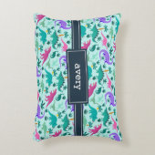 アクア |可愛いカラフル恐竜のパターン子供の名前 アクセントクッション (正面(垂直))