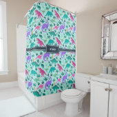 アクア |可愛いカラフル恐竜のパターン子供の名前 シャワーカーテン (インサイチュ)