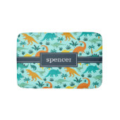 アクア |可愛いカラフル恐竜のパターン子供の名前 バスマット (正面)