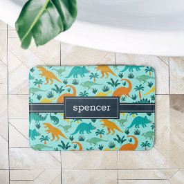 アクア |可愛いカラフル恐竜のパターン子供の名前 バスマット