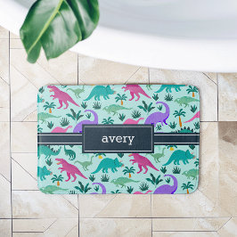 アクア |可愛いカラフル恐竜のパターン子供の名前 バスマット