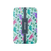 アクア |可愛いカラフル恐竜のパターン子供の名前 バスマット (正面縦)