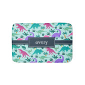 アクア |可愛いカラフル恐竜のパターン子供の名前 バスマット (正面)