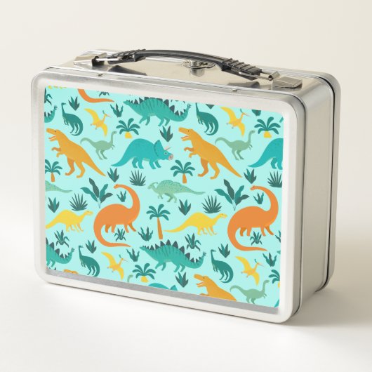 アクア |可愛いカラフル恐竜のパターン子供の名前 メタルランチボックス (裏面)