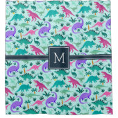 アクア |可愛いカラフル恐竜の柄キッドモノグラム シャワーカーテン (正面)