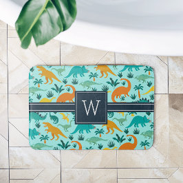 アクア |可愛いカラフル恐竜の柄キッドモノグラム バスマット