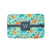 アクア |可愛いカラフル恐竜の柄キッドモノグラム バスマット (正面)