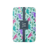 アクア |可愛いカラフル恐竜の柄キッドモノグラム バスマット (正面縦)