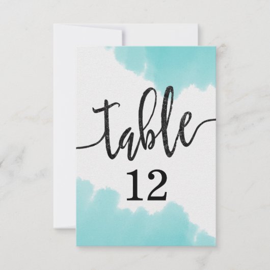 アクア 水彩 ブラシ ストローク テーブル ナンバー シーティング 招待状 (正面)