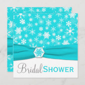 アクア、水、灰色の雪の結晶 ブライダルシャワーの招待状 招待状 (正面/裏面)
