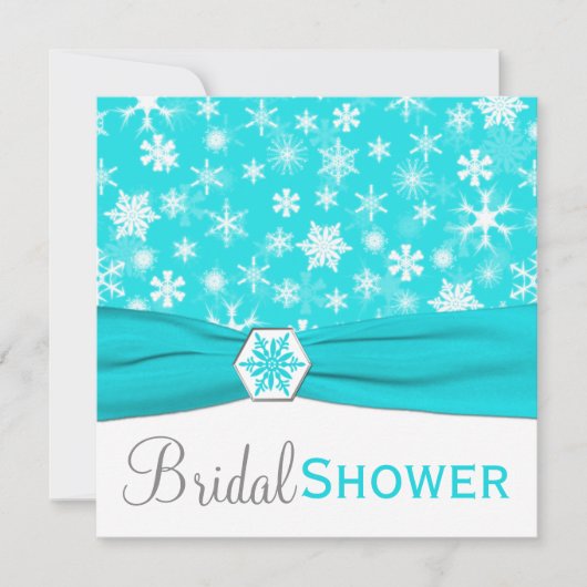 アクア、水、灰色の雪の結晶 ブライダルシャワーの招待状 招待状 (正面)
