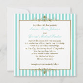 アクア、白ストライプ金ゴールドスクロール招待状 招待状 (裏面)