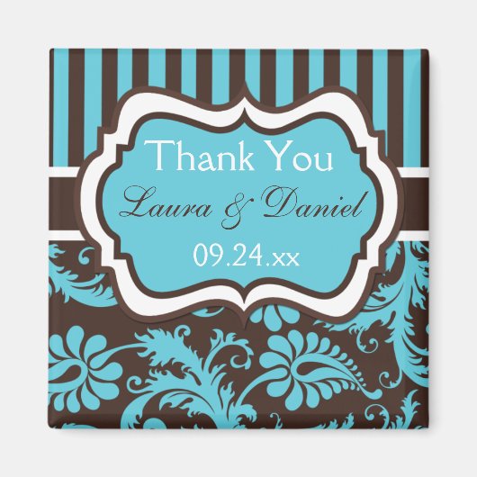 アクア、白、茶色のダマスクウェディングフライトマグネット マグネット (正面)