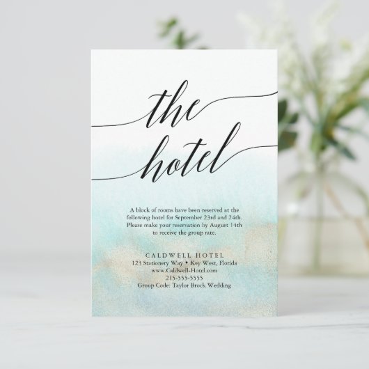 アクア&金ゴールドウォーターカラービーチホテルエンクロージャカード エンクロージャーカード (スタンド正面)