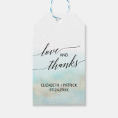 アクア&金ゴールドウォーターカラービーチ結婚式ラブ&感謝してい ギフトタグ (正面)