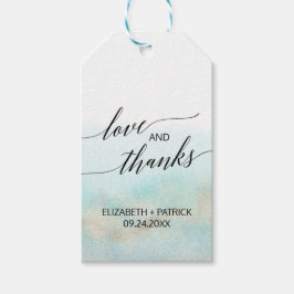 アクア&金ゴールドウォーターカラービーチ結婚式ラブ&感謝してい ギフトタグ