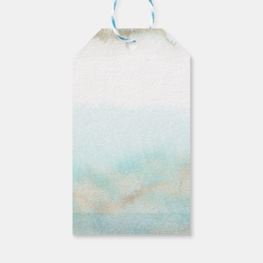 アクア&金ゴールドウォーターカラービーチ結婚式ラブ&感謝してい ギフトタグ (裏面)