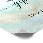 アクア&金ゴールド水彩ビーチカードとギフトサイン ポスター (角)