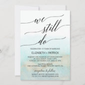 アクア・金ゴールド水彩ビーチ誓の更新 招待状 (正面)