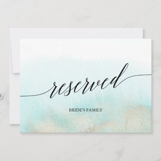 アクア&金ゴールド水彩画ビーチ結婚式予約サイン (正面)