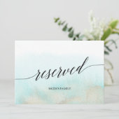 アクア&金ゴールド水彩画ビーチ結婚式予約サイン (スタンド正面)